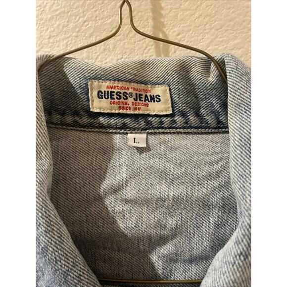 guess jeans, blue denim jacket, large - Picture 3 of 4